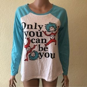 Dr. Seuss Women’s Size S/M Casual Long Sleeves White/Teal Shirt Only You Can Be